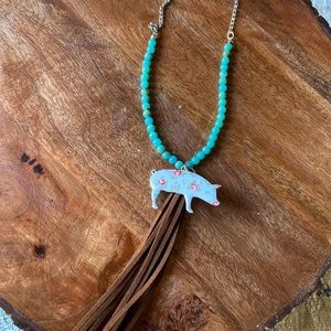 Farmhouse style floral pig necklace with tassel